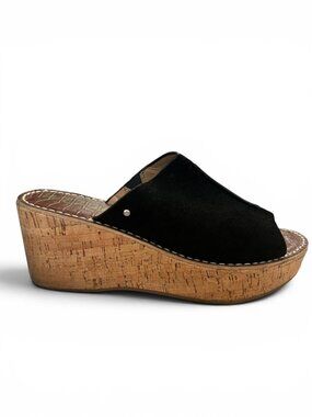 Sam Edelman Black Suede Cork Wedge Slide Sandals Size 11